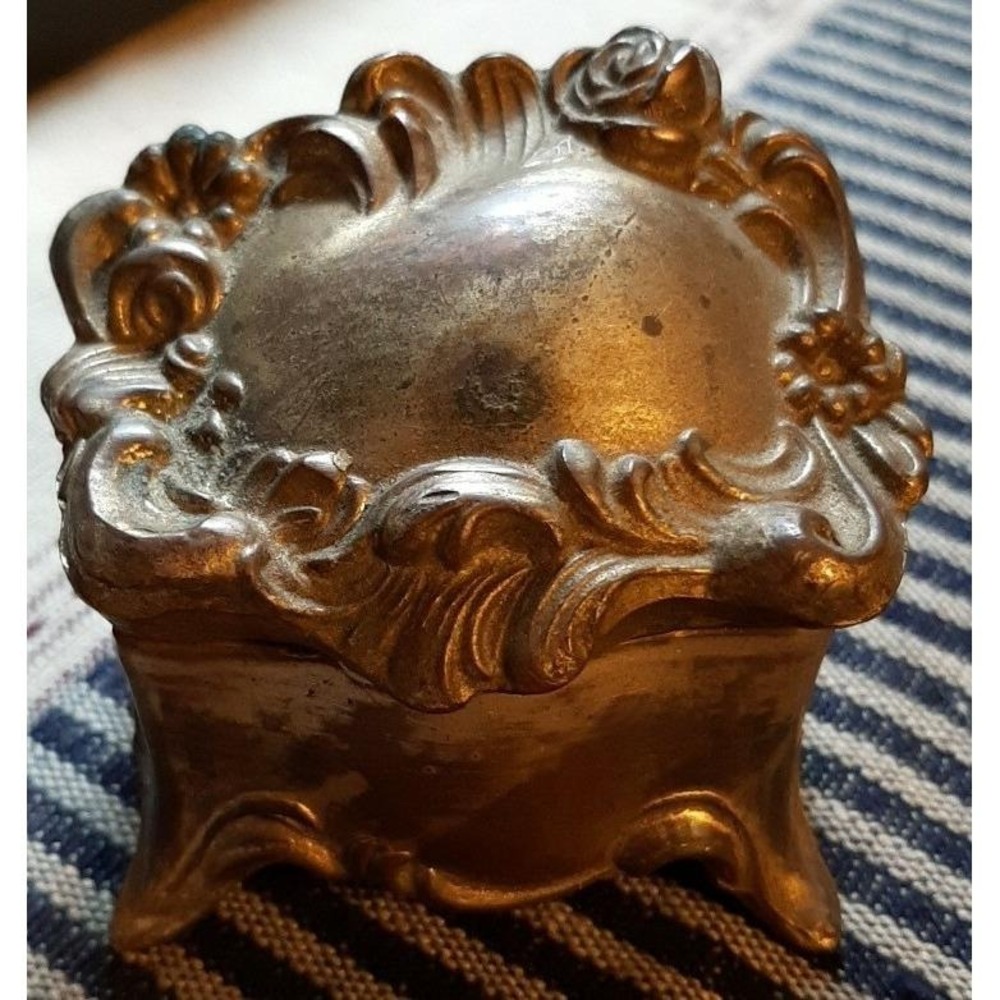 Vintage Art Nouveau Jewelry Trinket Box Feet GORGEOUS Brass Bronze Copper Color